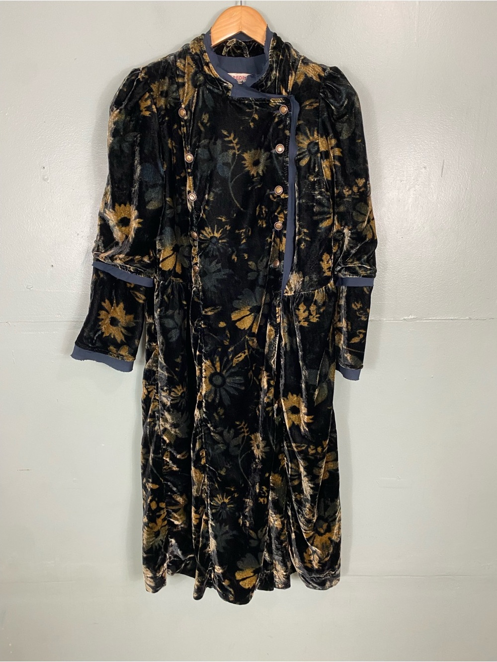 Free People Hazel Velvet Duster Jacket Floral Brown Black Large